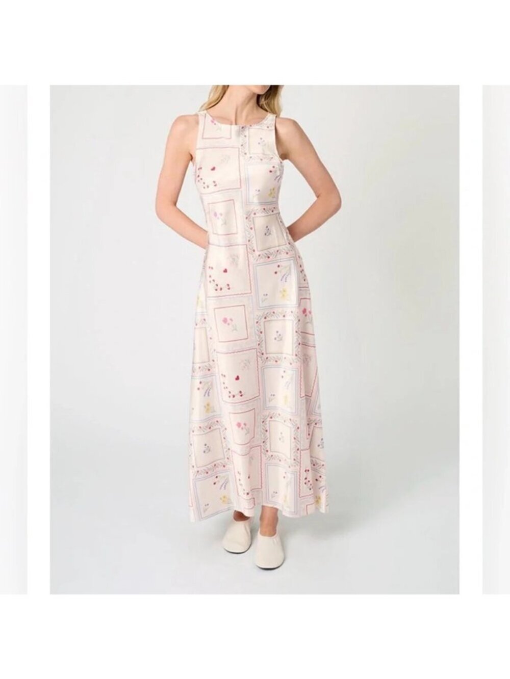 WeWoreWhat Floral Boat Neck Slip Dress Ivory Floral Patchwork Maxi Sz 16
